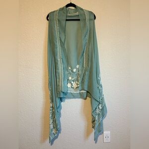 Embroidered Sheer Linen Coverup Vest, Never Worn
